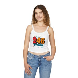 Spaghetti Tank Top — Bold "246 BTOWN" Graphic Crop