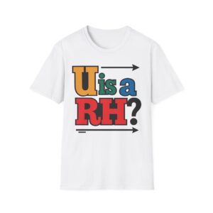 T-Shirt — Retro "U is a RH?" Graphic Tee | Funny Lettering, Bold Colorblock Design
