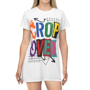 Crop Over Graphic T‑Shirt Dress — Colorful Festival Text Print
